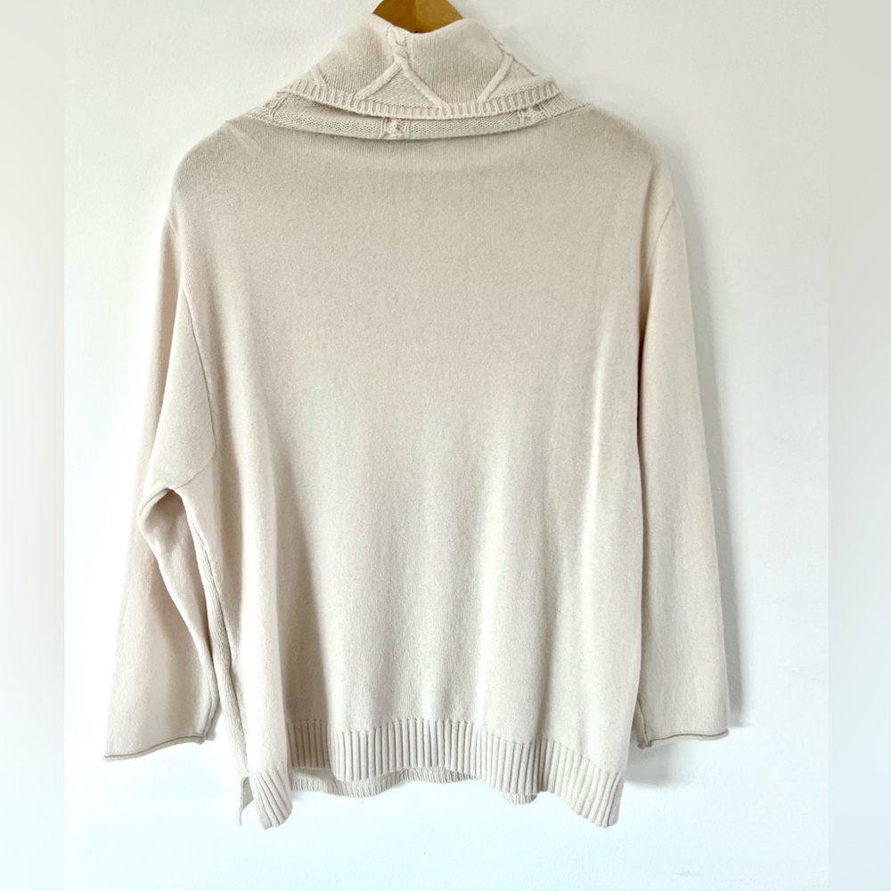 Elena Miro Cream Cable Knit Wool Fold Over Turtleneck Sweater Size‎ XS - Picture 7 of 14